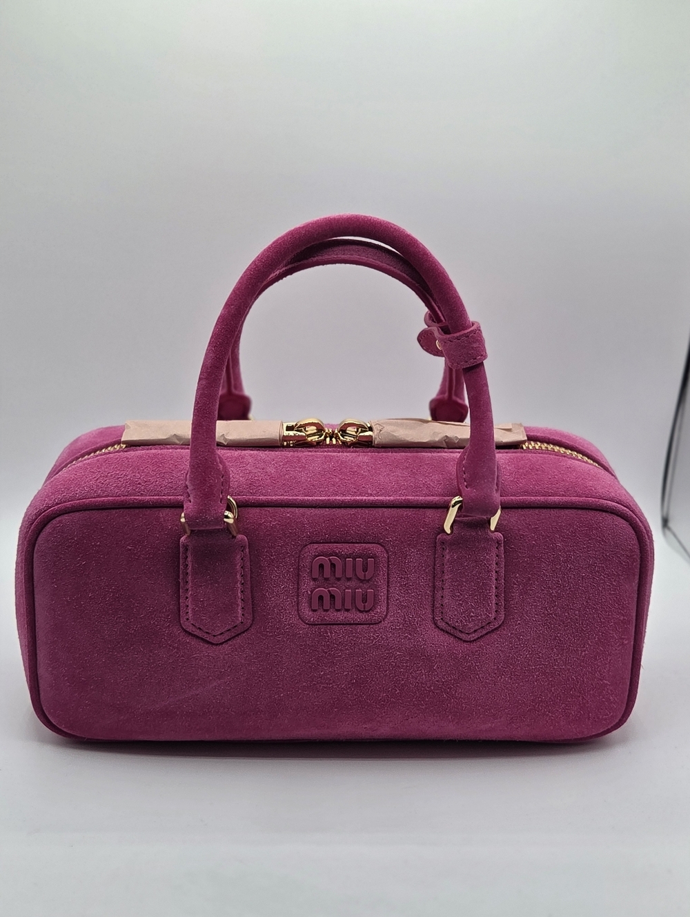 Miu Miu Arcadie Hot Pink Suede Satchel Handbag Purse NWT Authentic - Picture 8 of 15